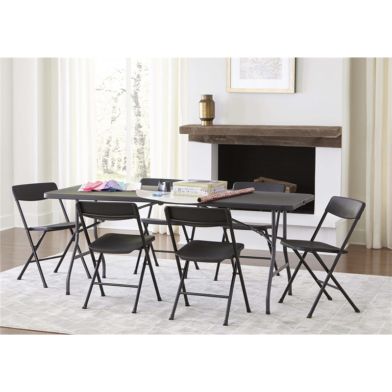 Maklaine Contemporary 6' Centerfold Blow Molded Folding Table in Black