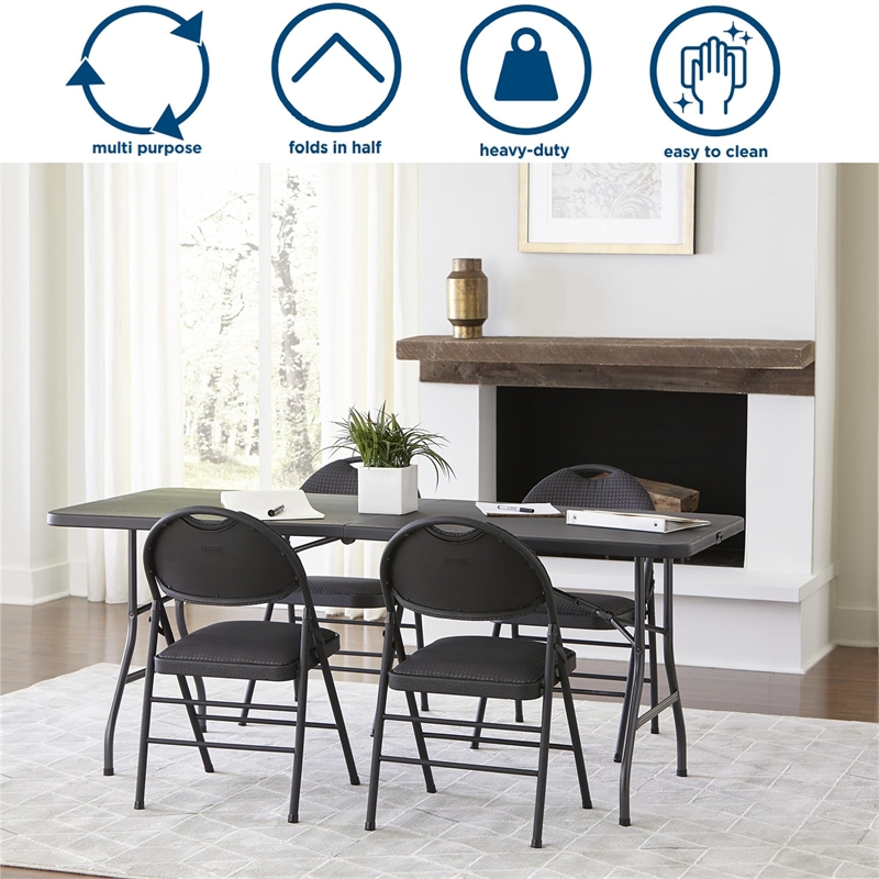 Maklaine Contemporary 6' Centerfold Blow Molded Folding Table in Black