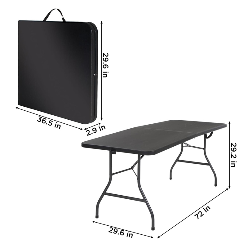Maklaine Contemporary 6' Centerfold Blow Molded Folding Table in Black