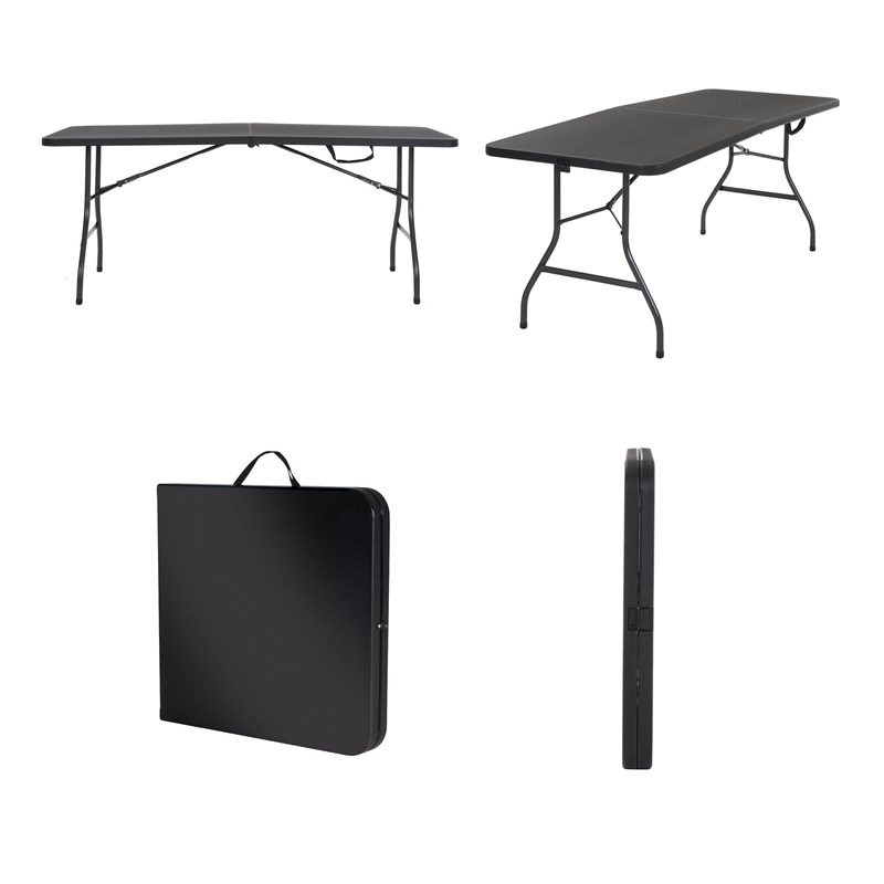 Maklaine Contemporary 6' Centerfold Blow Molded Folding Table in Black