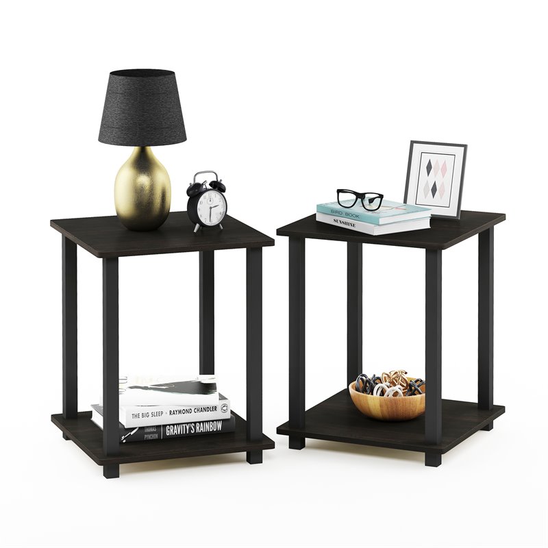 Maklaine Engineered Wood Simplistic End Table in Espresso/Black (Set of 2)