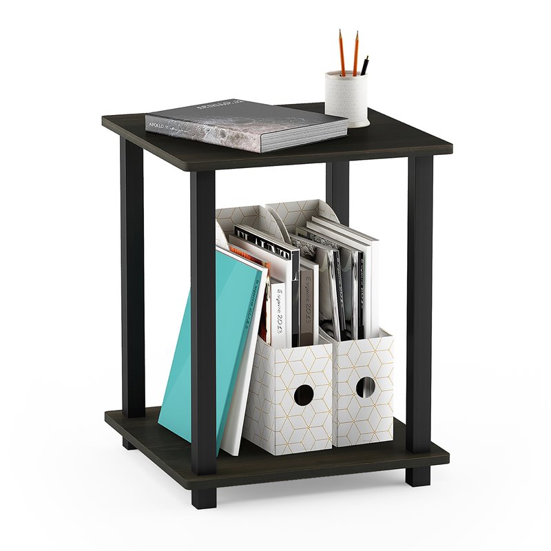 Maklaine Engineered Wood Simplistic End Table in Espresso/Black (Set of 2)