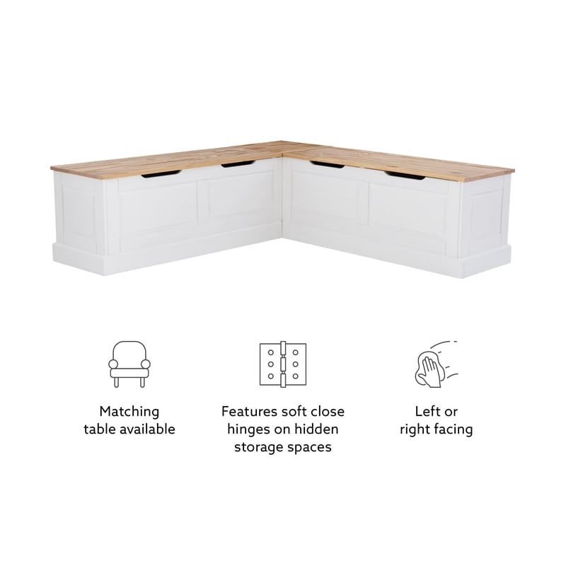 Maklaine Two Tone Backless Wooden Storage Nook in Natural and White