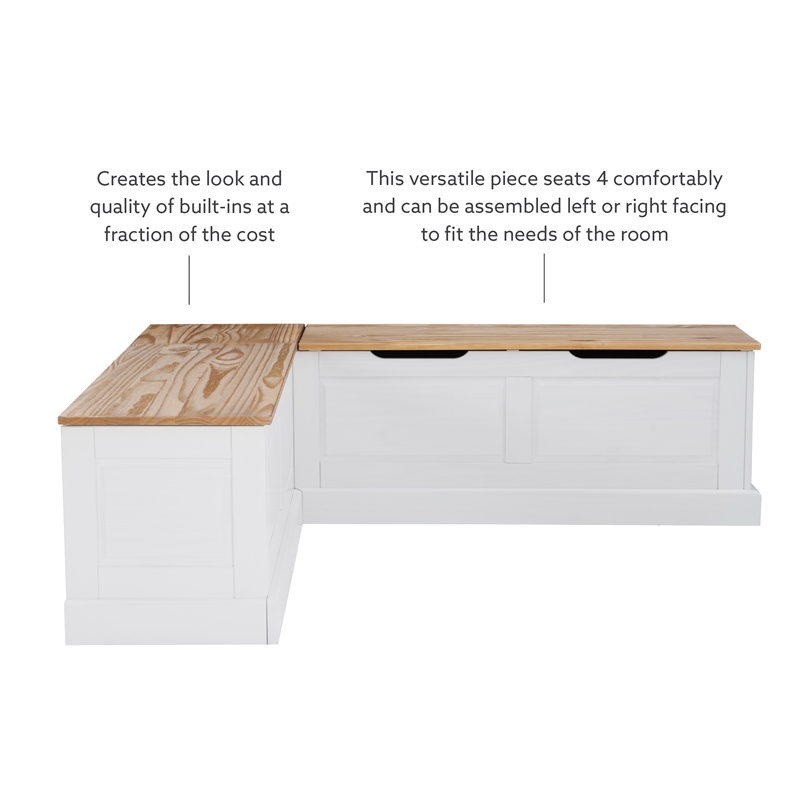 Maklaine Two Tone Backless Wooden Storage Nook in Natural and White