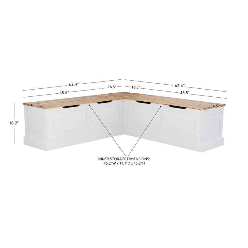 Maklaine Two Tone Backless Wooden Storage Nook in Natural and White