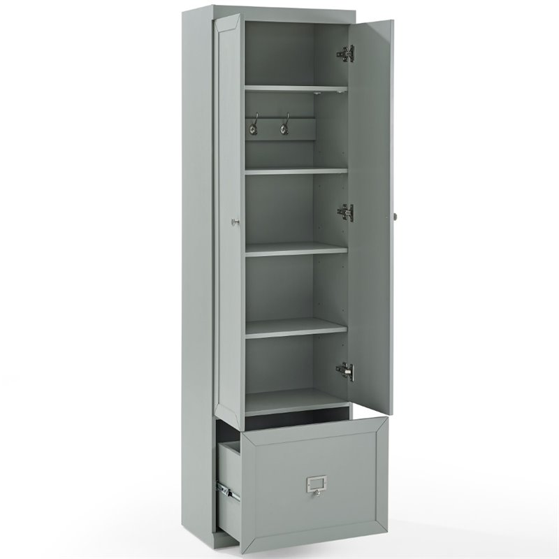 Maklaine Modern / Contemporary Wood/Metal Pantry Closet in Gray