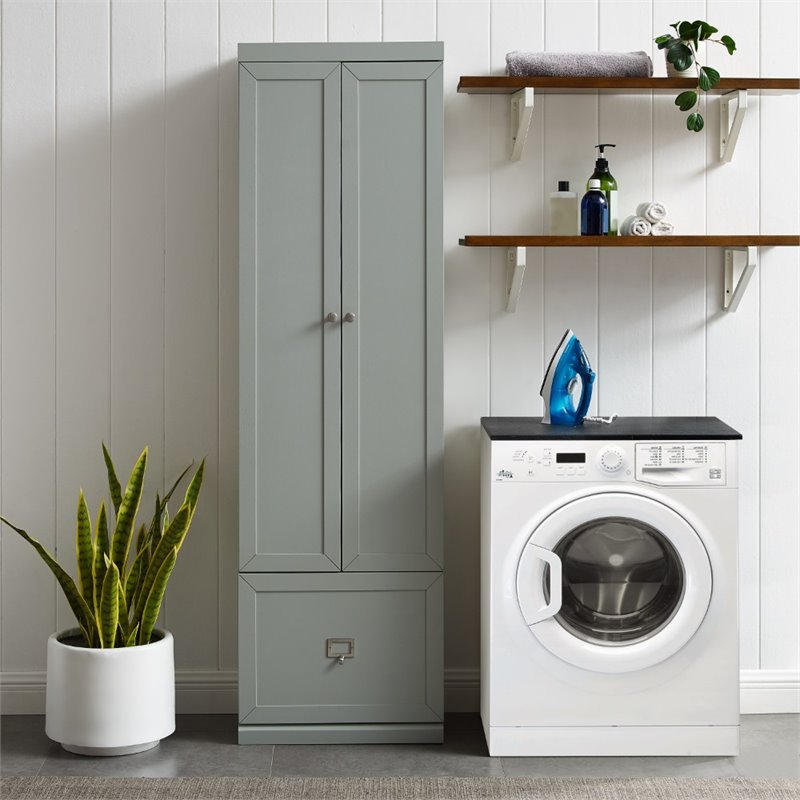 Maklaine Modern / Contemporary Wood/Metal Pantry Closet in Gray