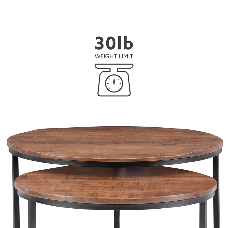 Maklaine Round Wood Nesting Coffee Tables (Set of 2) in Black Matte Iron