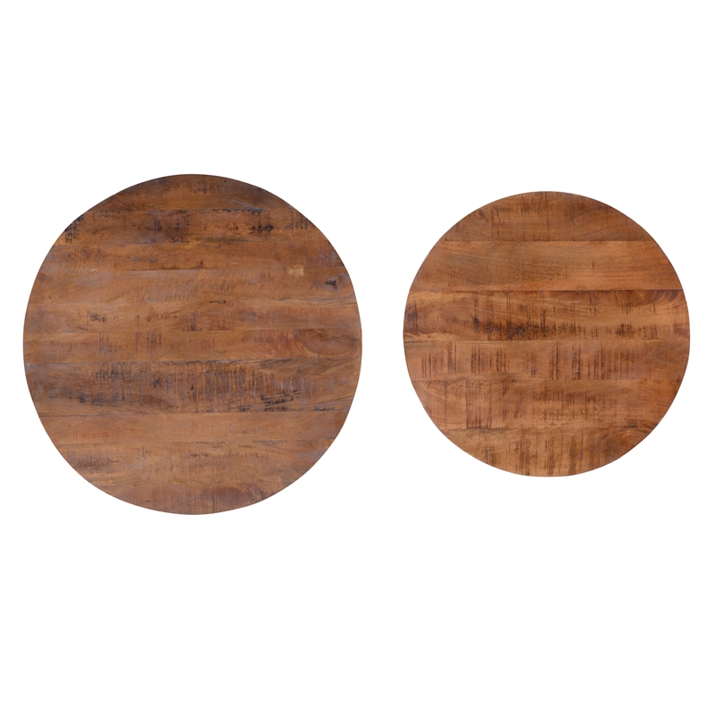 Maklaine Round Wood Nesting Coffee Tables (Set of 2) in Black Matte Iron