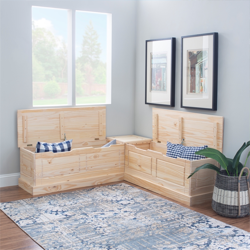 Maklaine Rustic Backless Corner Nook with Storage in Solid Unfinished Pine