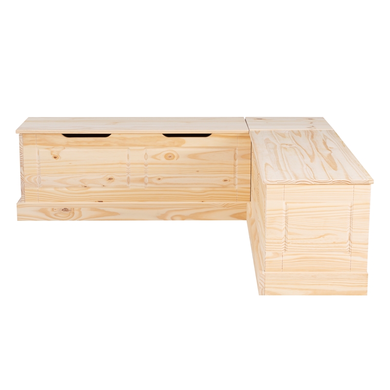 Maklaine Rustic Backless Corner Nook with Storage in Solid Unfinished Pine