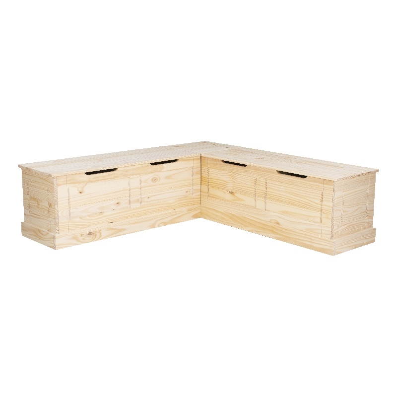 Maklaine Rustic Backless Corner Nook with Storage in Solid Unfinished Pine