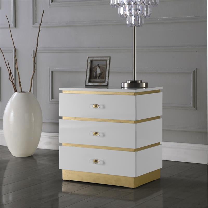 Maklaine Modern / Contemporary Accent Table in White Lacquer/Gold