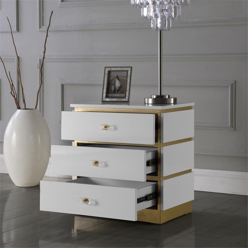 Maklaine Modern / Contemporary Accent Table in White Lacquer/Gold