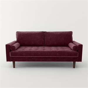 Maklaine Mid-Century Velvet Genoa Living Room Sofa in Cherry