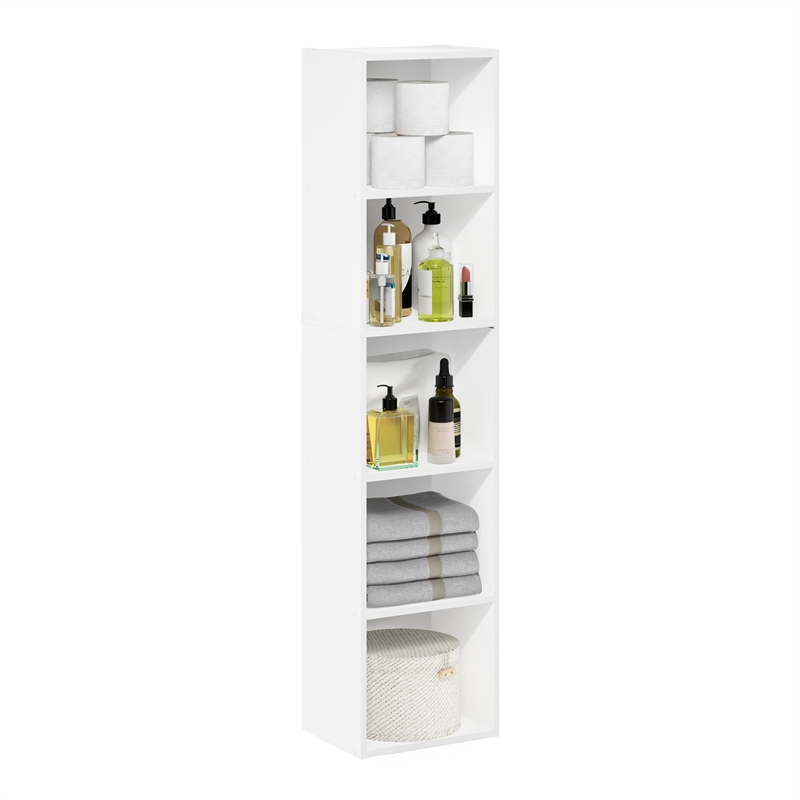 Maklaine Engineered Wood Contemporary 5-Tier Open Shelf Bookcase in White
