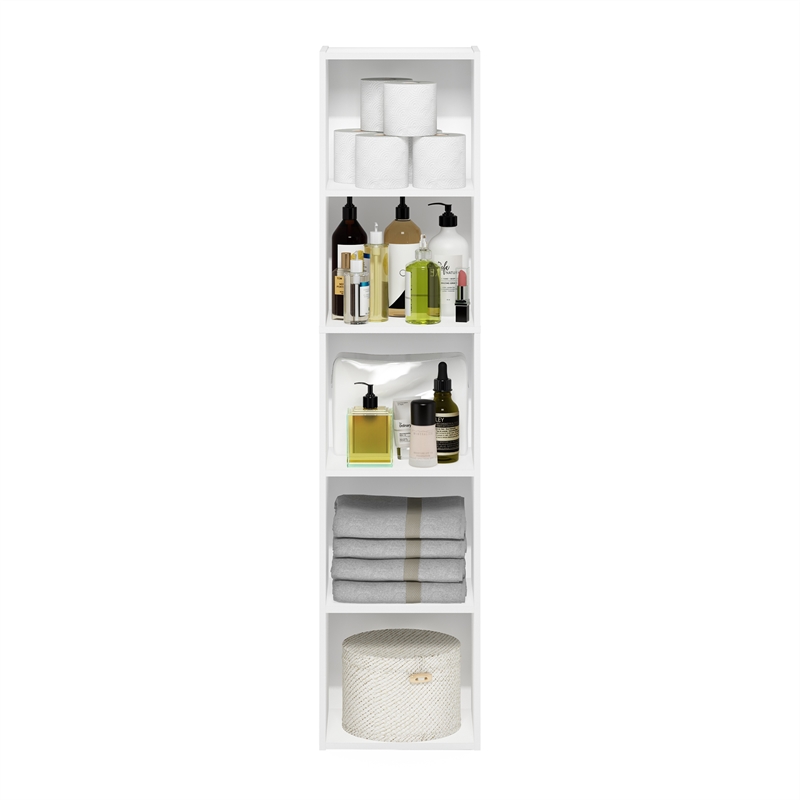Maklaine Engineered Wood Contemporary 5-Tier Open Shelf Bookcase in White