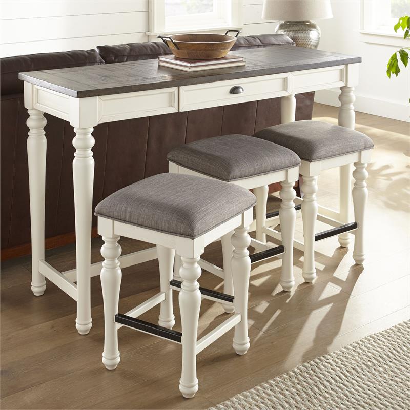 Maklaine Two-tone Distressed Ivory and Mocha Wood 4-piece Sofa Bar Set