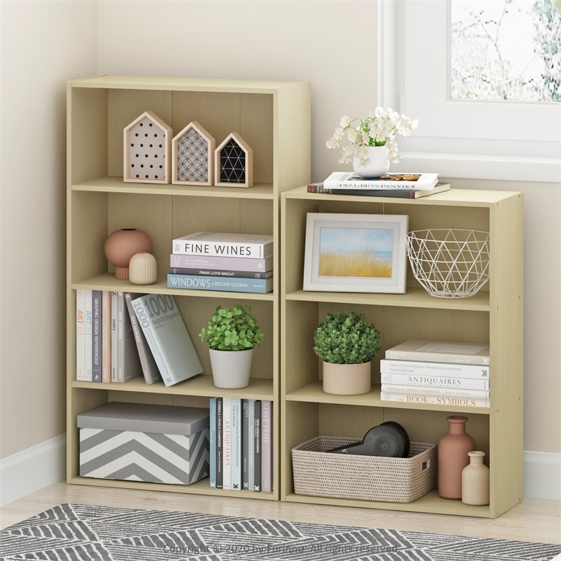 Maklaine Engineered Wood 4-Tier Open Shelf in Steam Beech/Natural