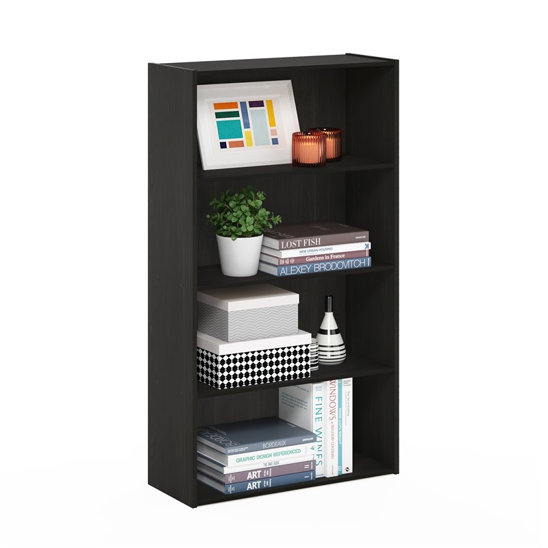 Maklaine Contemporary Engineered Wood 4-Tier Open Shelf in Espresso