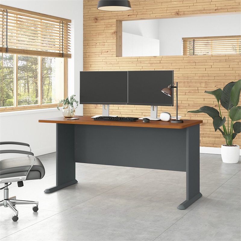 Maklaine Engineered Wood 60W Office Desk in Natural Cherry and Slate