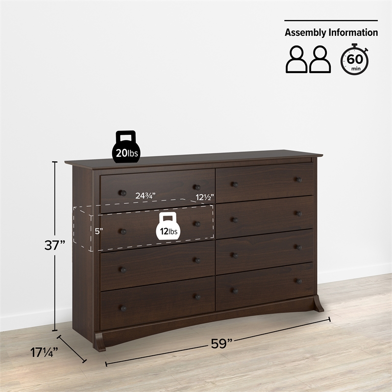 Maklaine 8-Drawer Transitional Composite Wood Dresser in Espresso