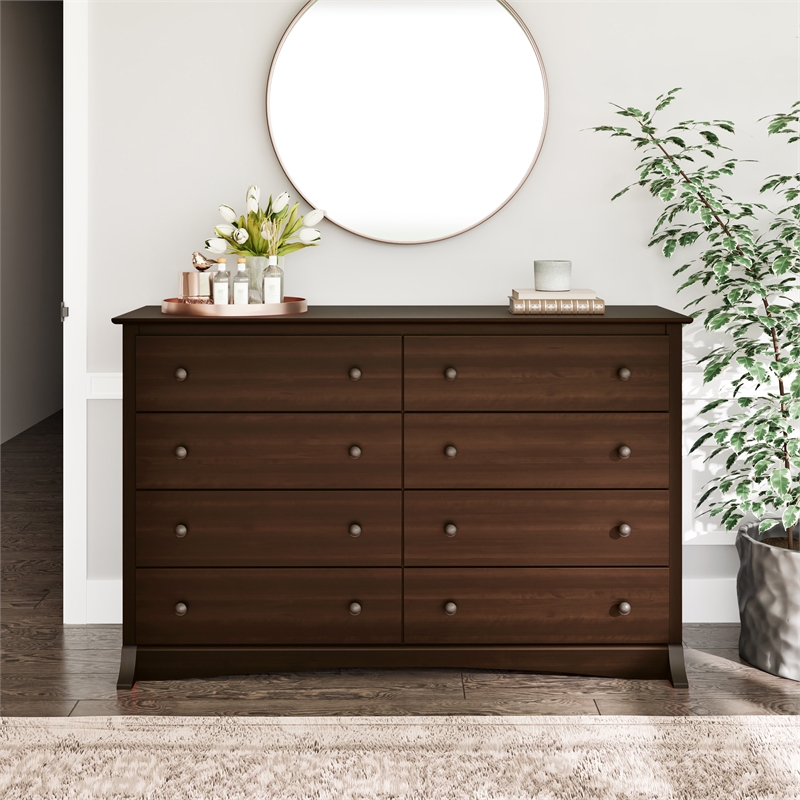 Maklaine 8-Drawer Transitional Composite Wood Dresser in Espresso