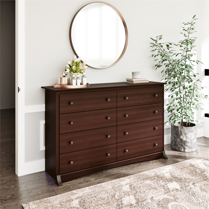 Maklaine 8-Drawer Transitional Composite Wood Dresser in Espresso