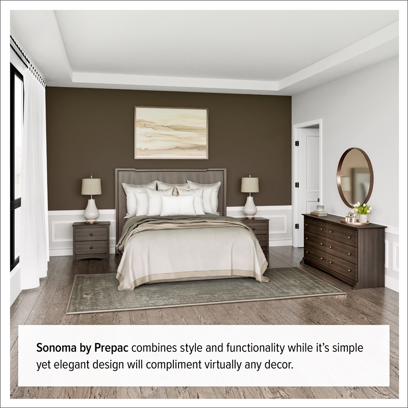 Maklaine 8-Drawer Transitional Composite Wood Dresser in Espresso