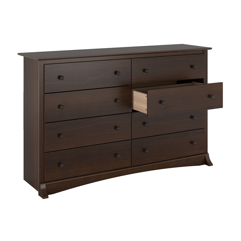 Maklaine 8-Drawer Transitional Composite Wood Dresser in Espresso
