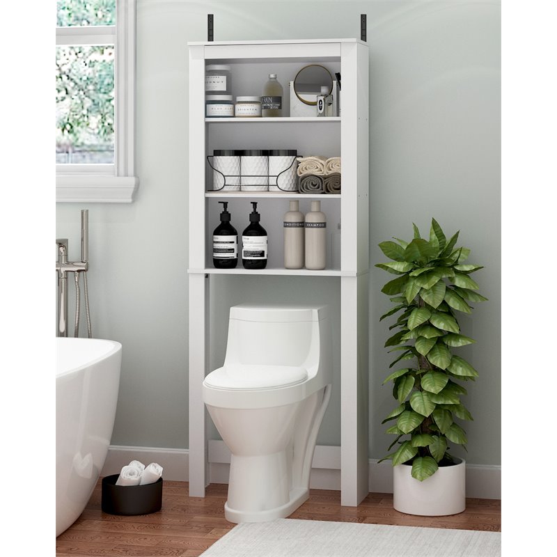 Maklaine Contemporary Engineered Wood Open Bath Cabinet in White