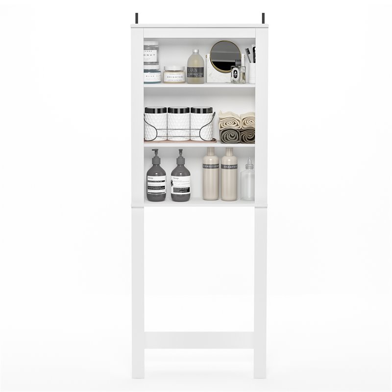 Maklaine Contemporary Engineered Wood Open Bath Cabinet in White