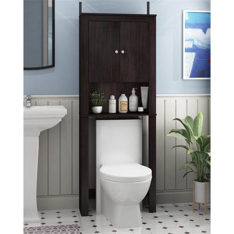 Maklaine Contemporary Engineered Wood Double Door Bath Cabinet in Espresso