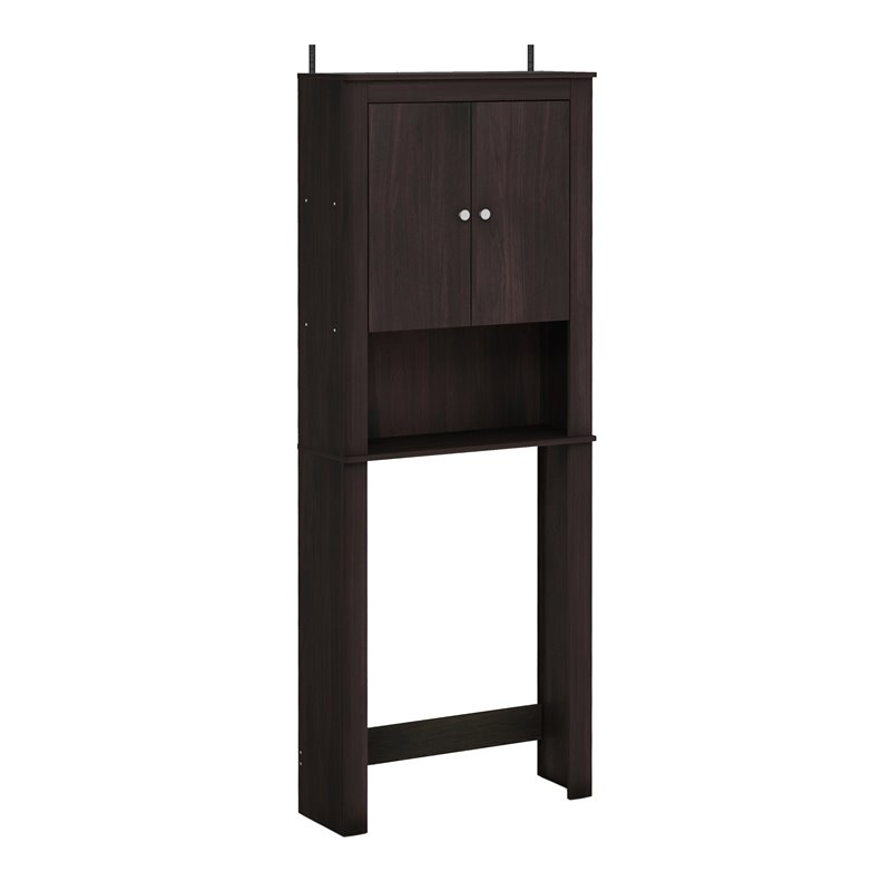 Maklaine Contemporary Engineered Wood Double Door Bath Cabinet in Espresso