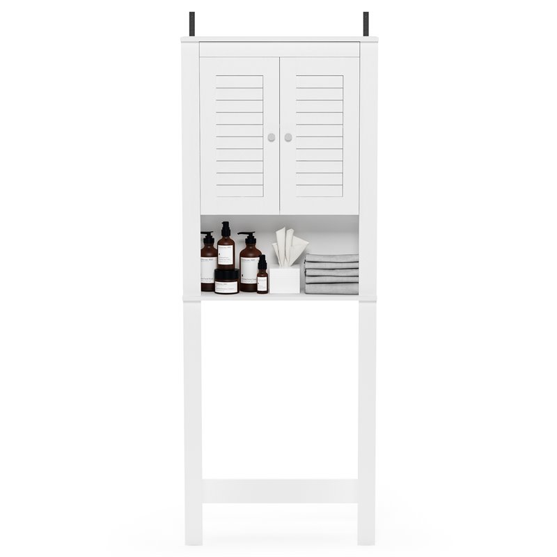 Maklaine Contemporary Engineered Wood Louver Door Bath Cabinet in White