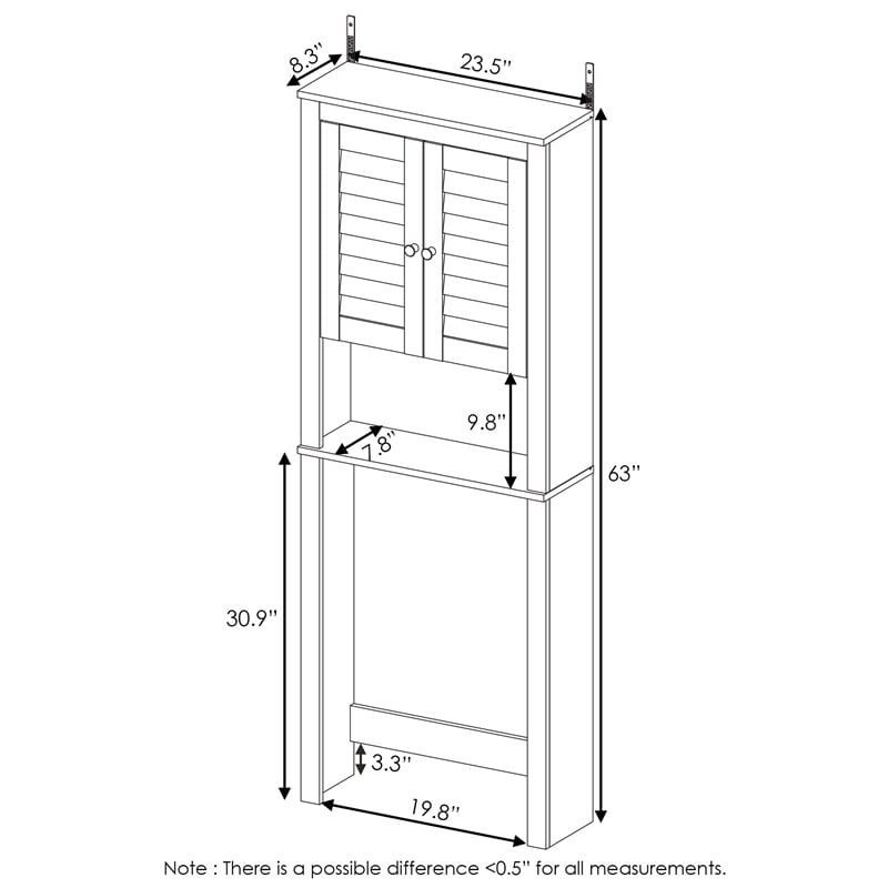 Maklaine Contemporary Engineered Wood Louver Door Bath Cabinet in White