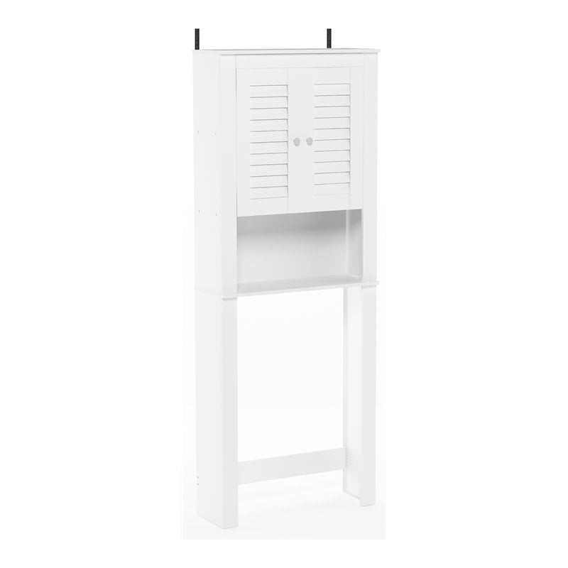 Maklaine Contemporary Engineered Wood Louver Door Bath Cabinet in White