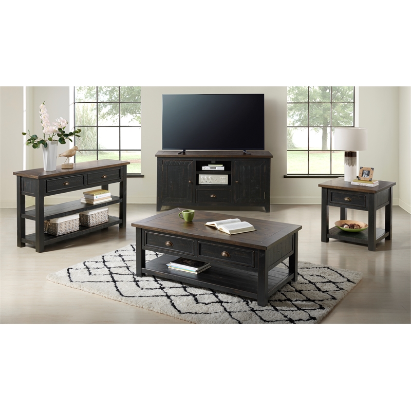 Maklaine Farmhouse Wood 2 Drawer Sofa Console Table Black and Brown