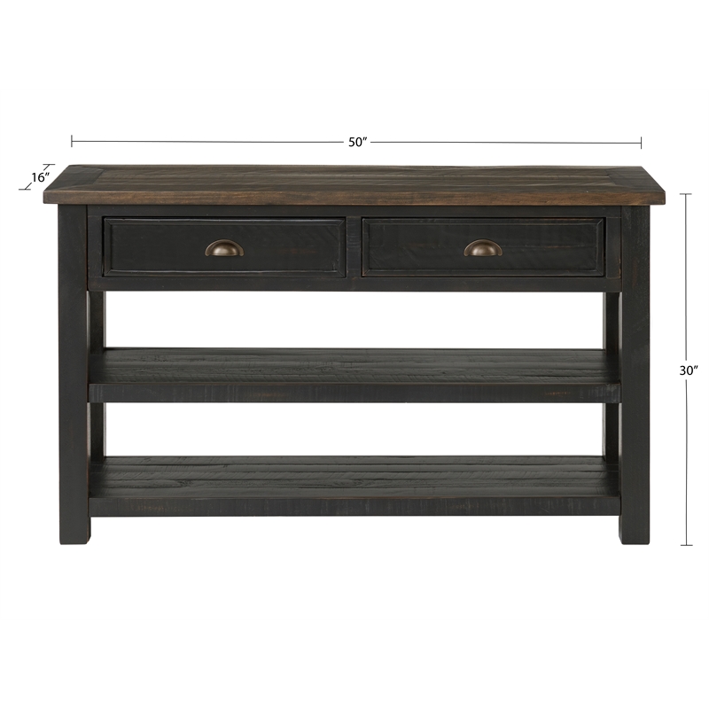 Maklaine Farmhouse Wood 2 Drawer Sofa Console Table Black and Brown