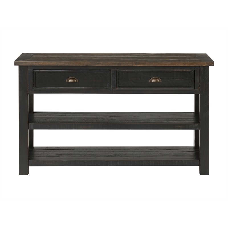 Maklaine Farmhouse Wood 2 Drawer Sofa Console Table Black and Brown