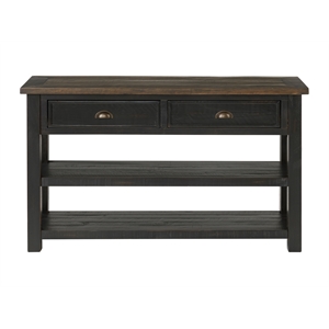 Maklaine Farmhouse Wood 2 Drawer Sofa Console Table Black and Brown