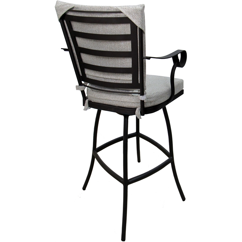 Maklaine Outdoor/Indoor Extra Tall Bar Stool - White Linen Fabric - Black Frame