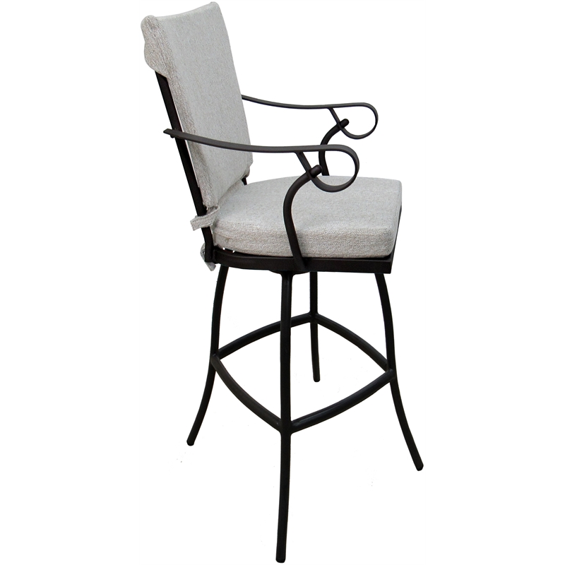 Maklaine Outdoor/Indoor Extra Tall Bar Stool - White Linen Fabric - Black Frame
