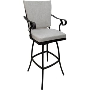 Maklaine Outdoor/Indoor Extra Tall Bar Stool - White Linen Fabric - Black Frame
