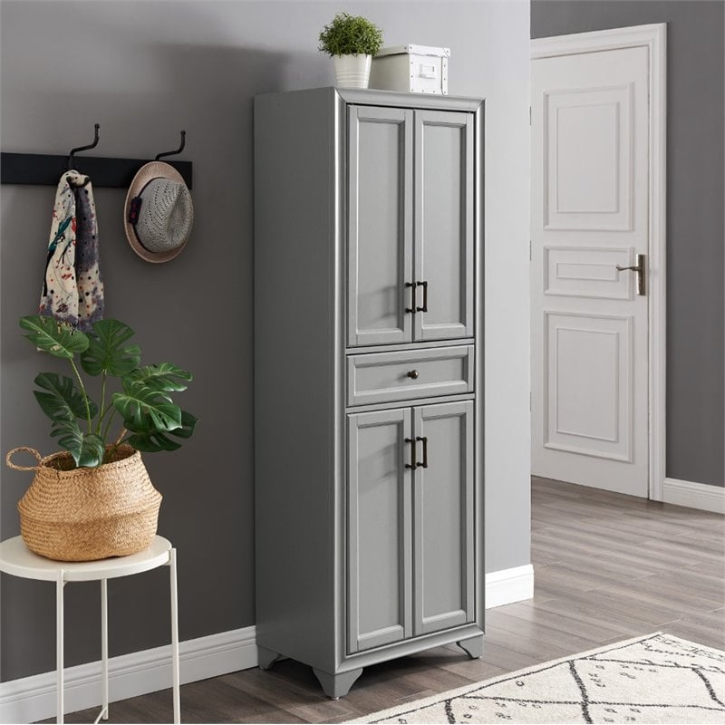 Maklaine Traditional Wood 4 Door Pantry in Distressed Gray/Black