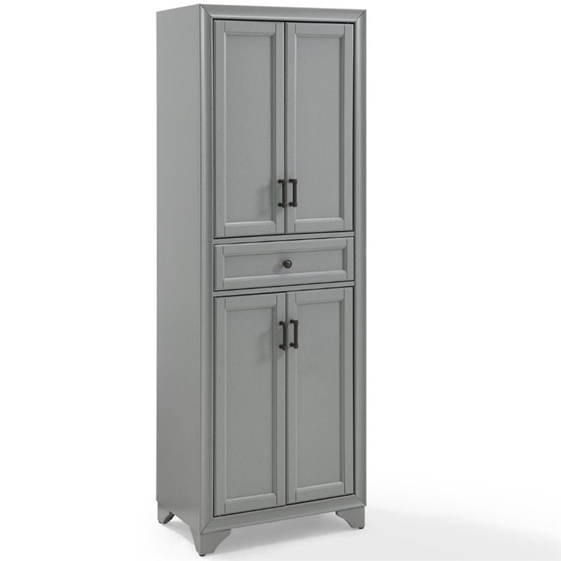 Maklaine Traditional Wood 4 Door Pantry in Distressed Gray/Black
