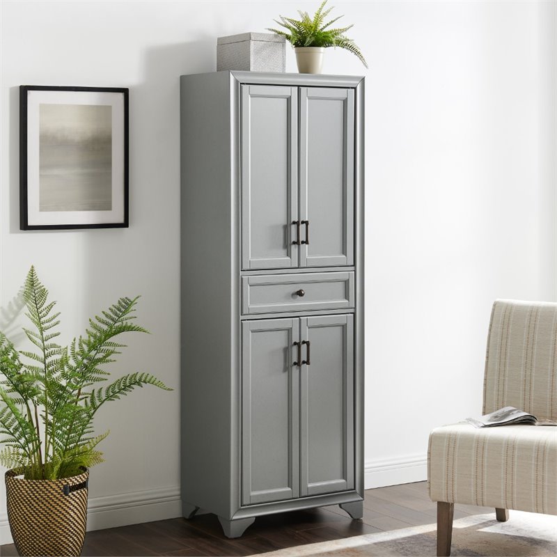 Maklaine Traditional Wood 4 Door Pantry in Distressed Gray/Black
