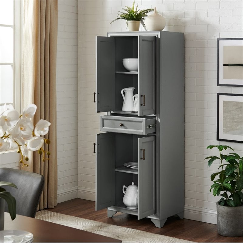 Maklaine Traditional Wood 4 Door Pantry in Distressed Gray/Black