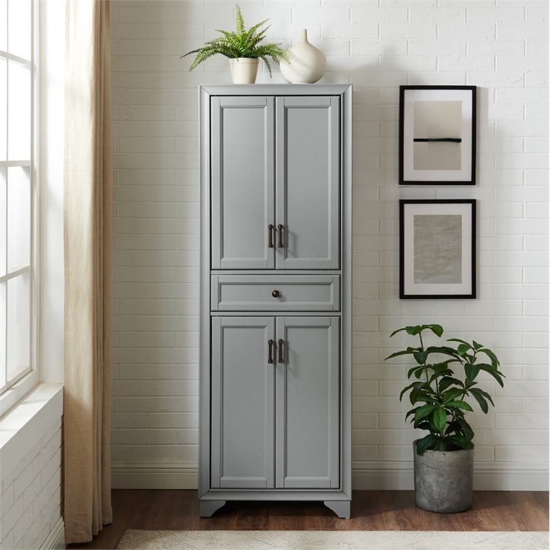 Maklaine Traditional Wood 4 Door Pantry in Distressed Gray/Black