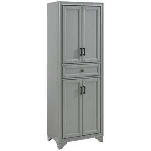 Maklaine Traditional Wood 4 Door Pantry in Distressed Gray/Black